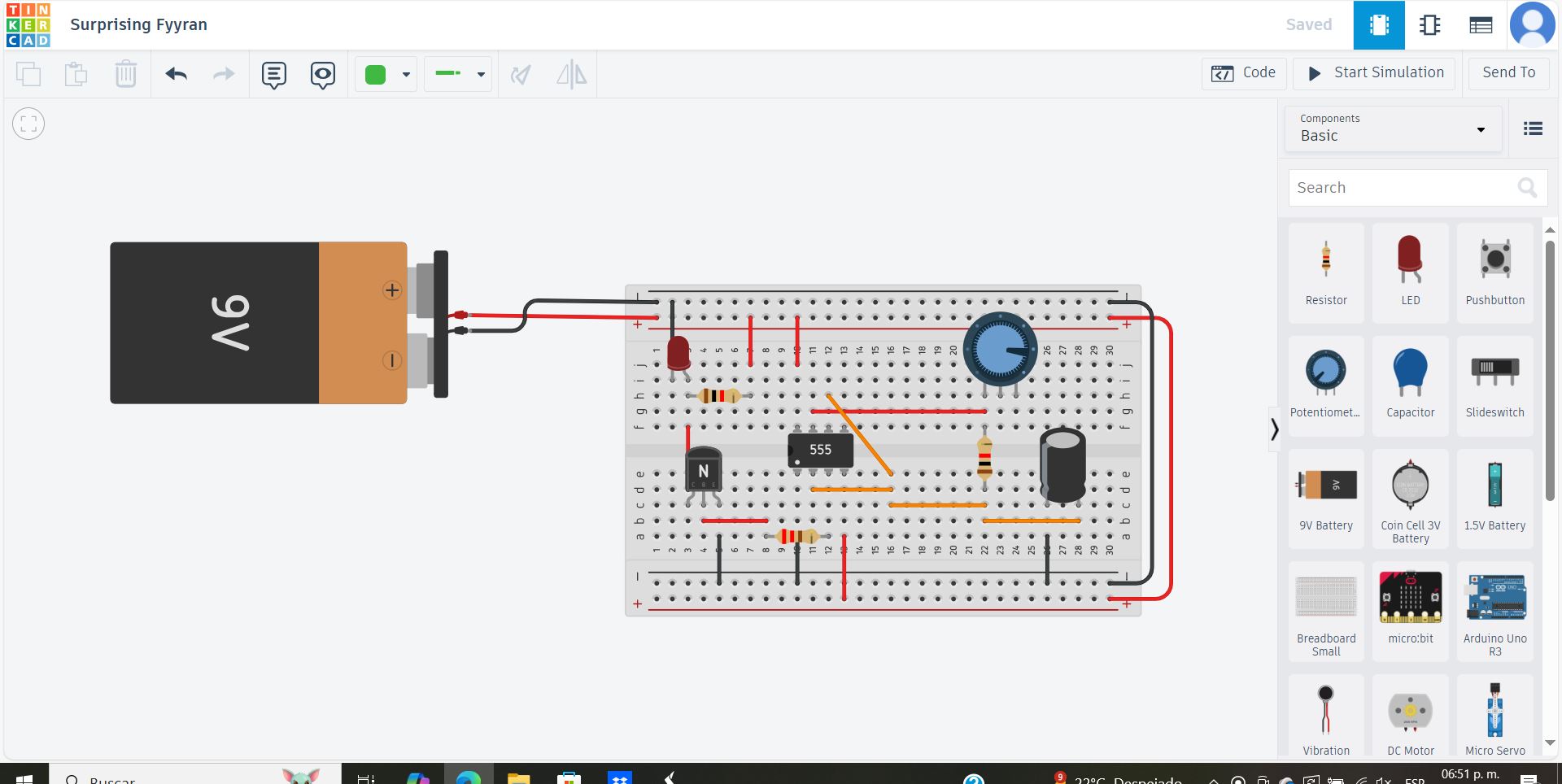 Circuito simulado en Tinkercad